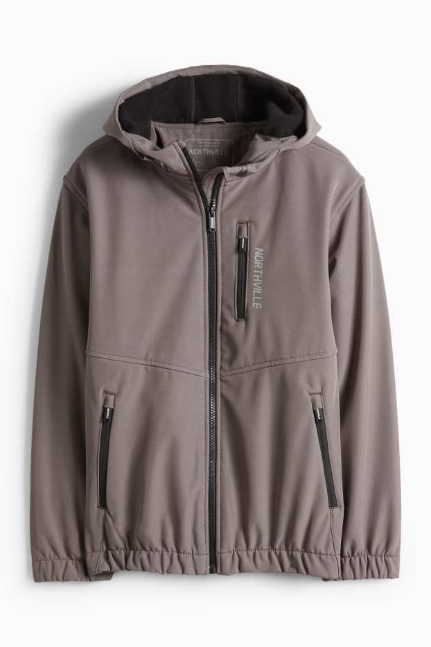 Kinder Jungen - Softshelljacke mit Kapuze - wasserdicht - dunkelgrau