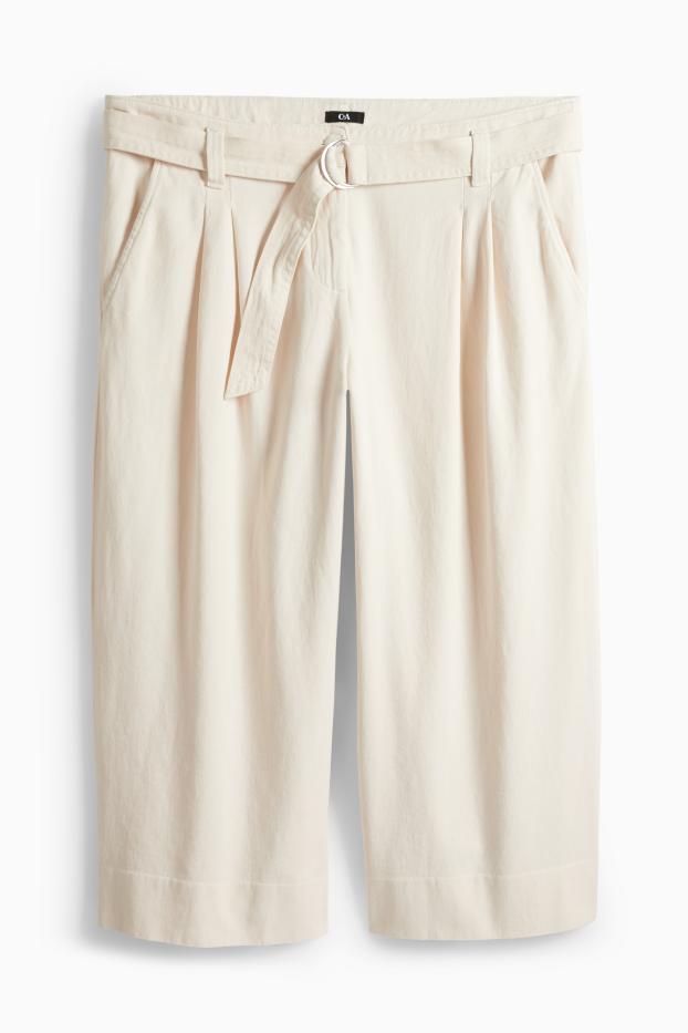 Femmes - Pantalon en toile avec ceinture - high waist - wide leg - beige clair