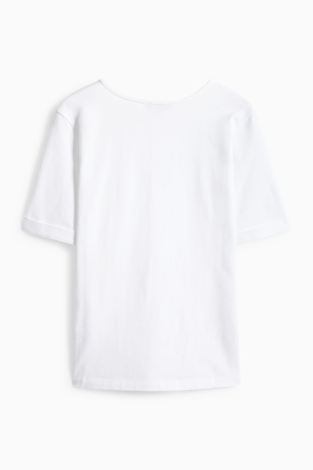 Damen - T-Shirt mit V-Ausschnitt - Slim Fit - weiß