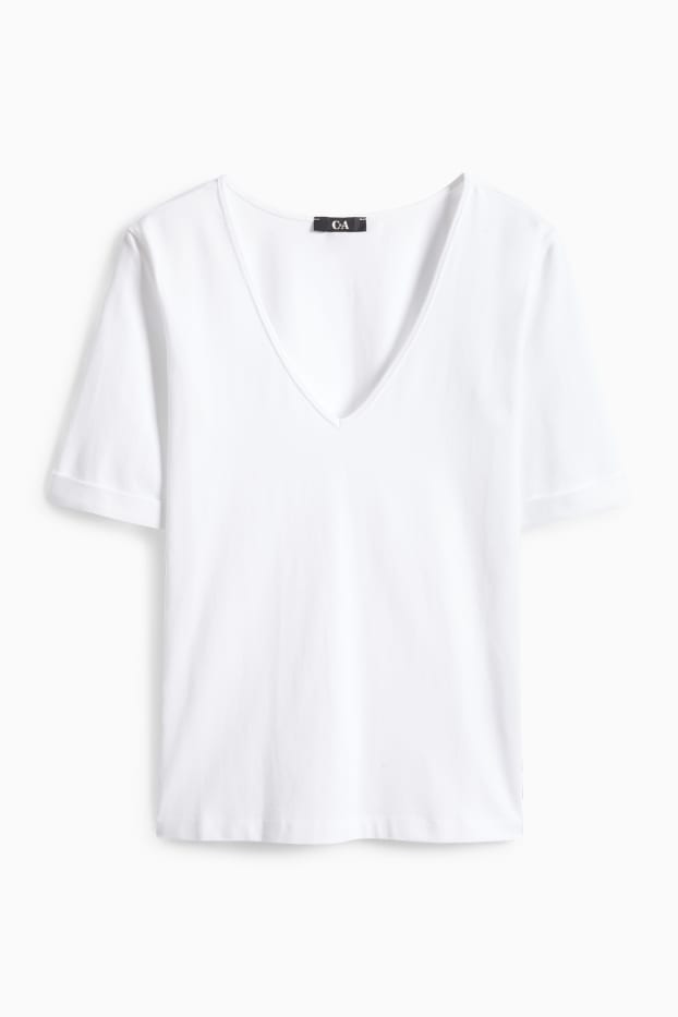 Damen - T-Shirt mit V-Ausschnitt - Slim Fit - weiß