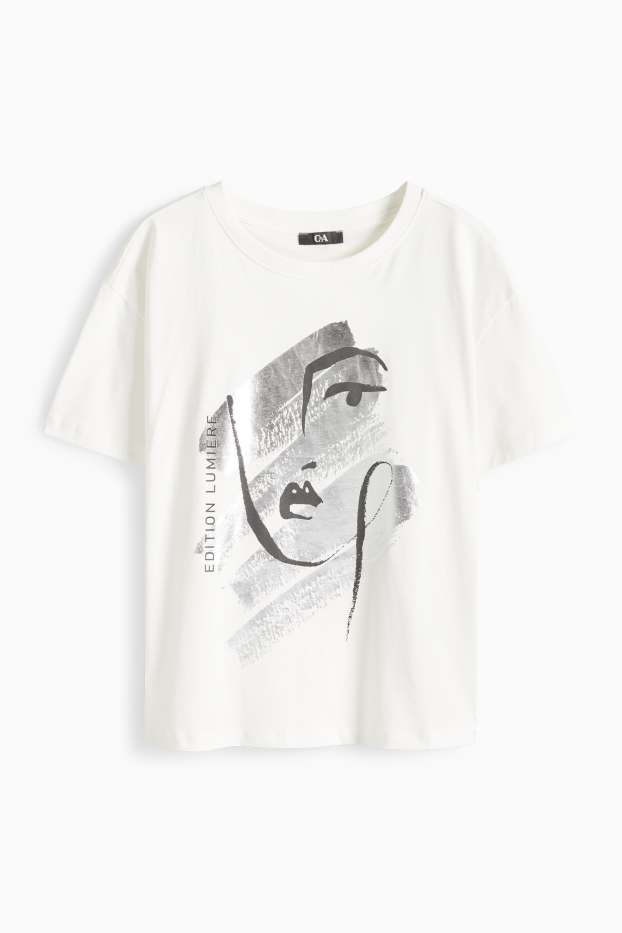 Damen - T-Shirt - Regular Fit - Glanz-Effekt - weiß