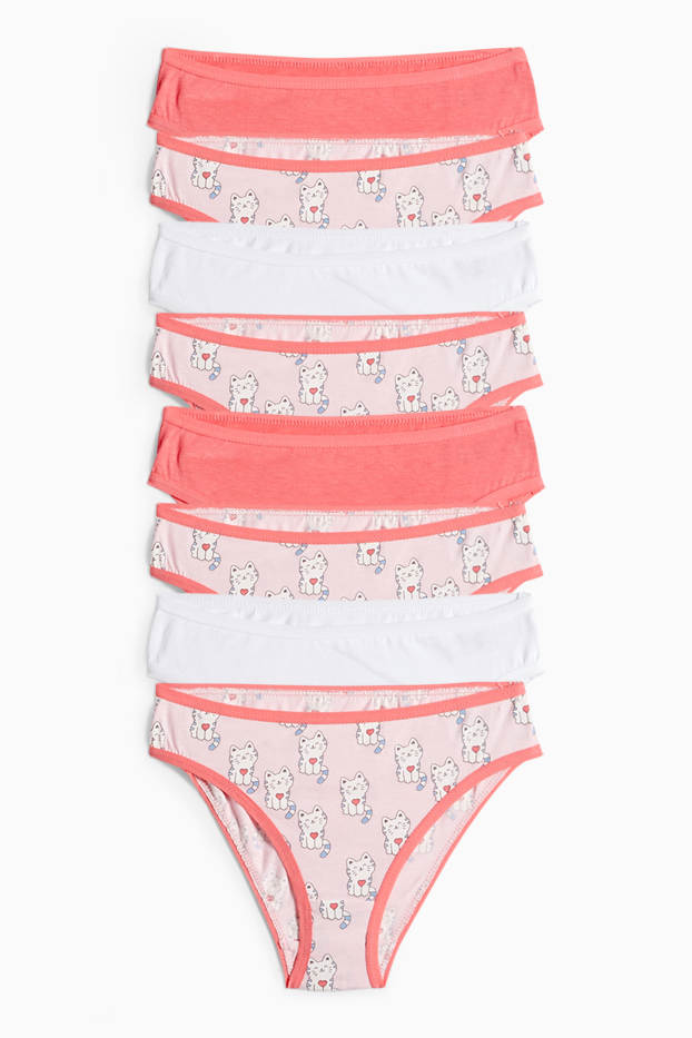 Děti - dívky - Multipack 8 ks - motivy kočičky - kalhotky - růžová/oranžová