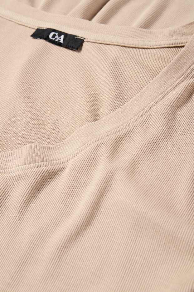 Femmes - T-shirt - relaxed fit - finition côtelée - beige
