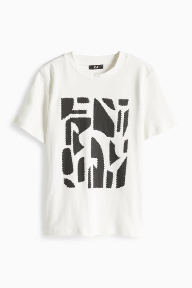 Damen - T-Shirt mit Strasssteinen - Regular Fit - weiß