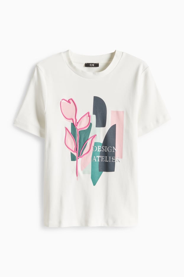 Damen - T-Shirt - Regular Fit - Glanz-Effekt - weiß