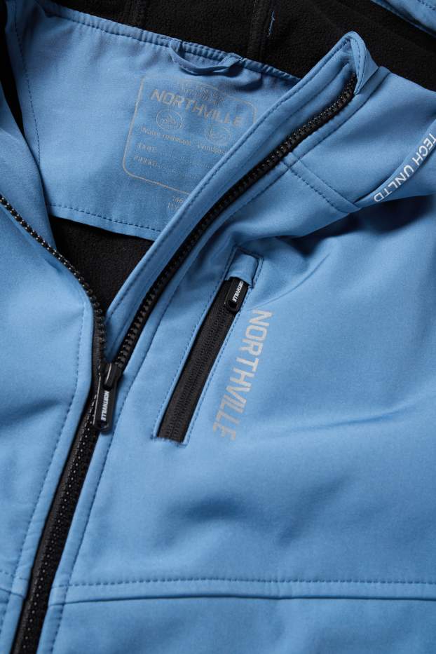 Kinder Jungen - Softshelljacke mit Kapuze - wasserdicht - blau