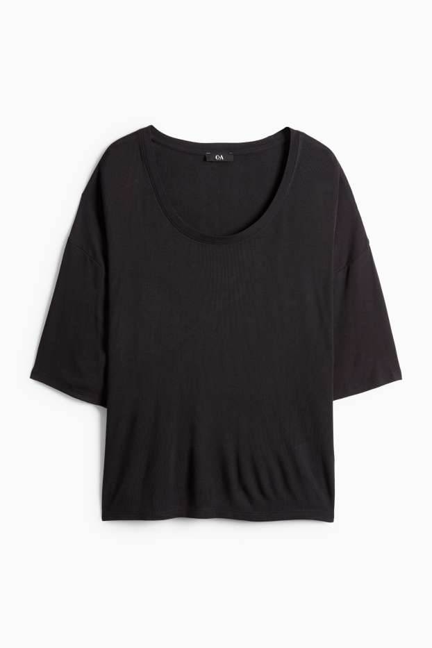 Donna - T-shirt - relaxed fit - a coste - nero