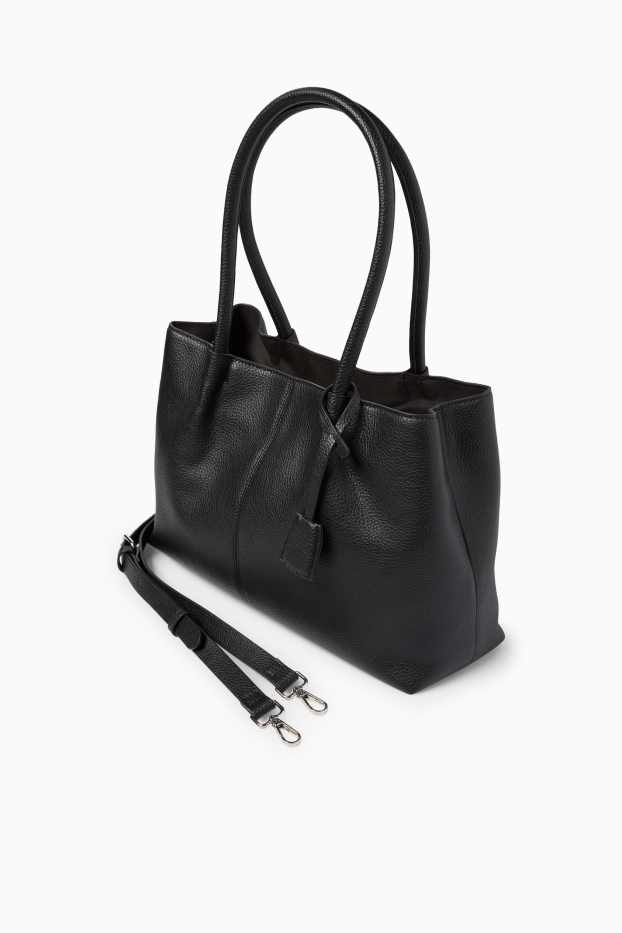 Dames - Grote shopper met afneembare draagriem - imitatieleer - zwart