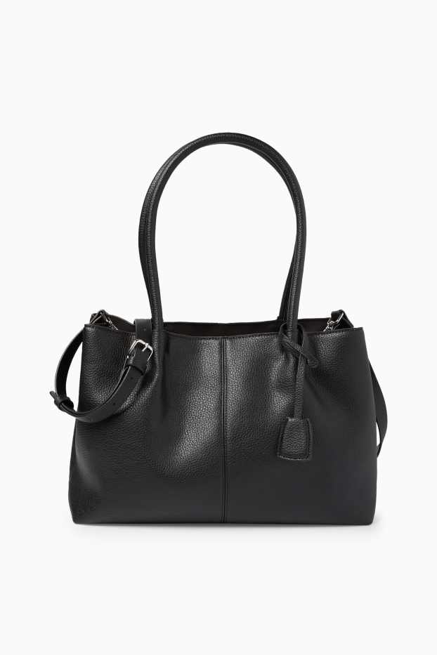 Dames - Grote shopper met afneembare draagriem - imitatieleer - zwart