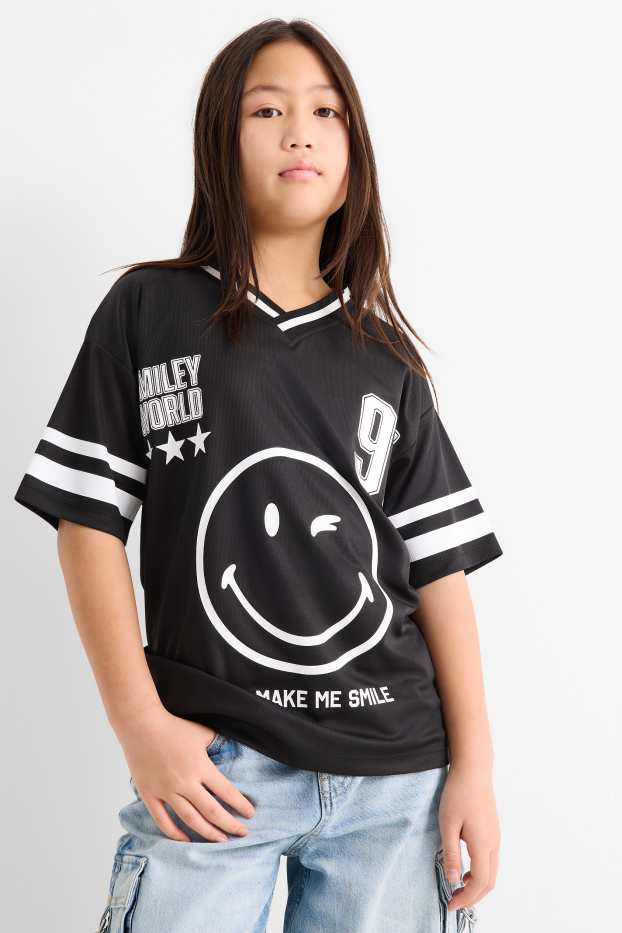 Enfants filles - SmileyWorld® - haut à manches courtes - finition brillante - noir