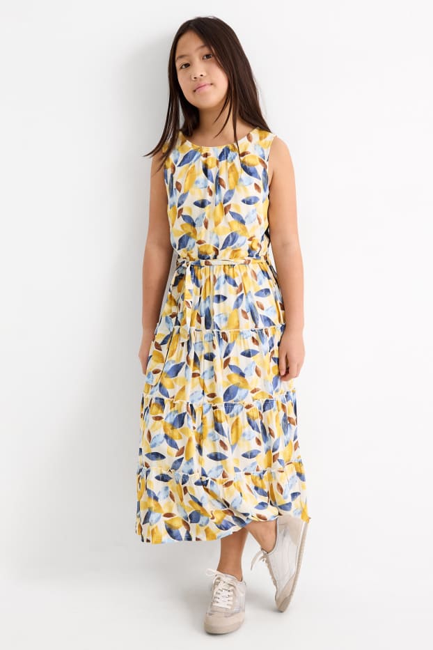 Copii - Fete - Rochie - aspect lucios - cu model - galben