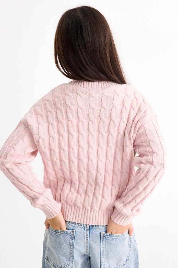 Copii - Fete - Pulover - cu torsade - roz