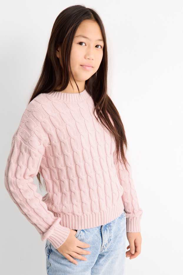 Copii - Fete - Pulover - cu torsade - roz