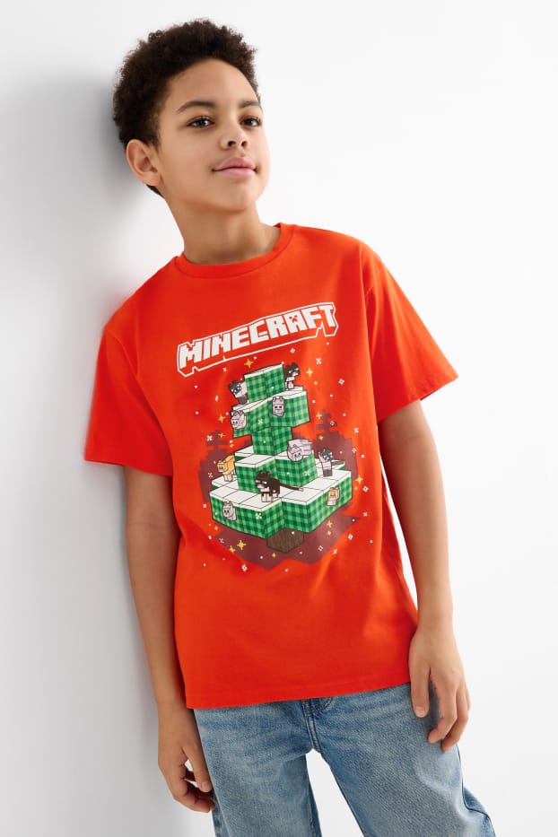Kinder Buben - Minecraft - Weihnachts-Kurzarmshirt - orange