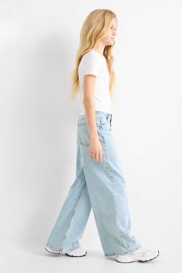 Děti - dívky - Wide leg jeans - džíny - světle modré