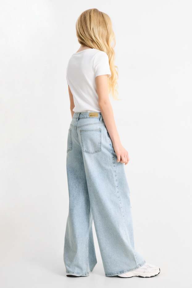 Děti - dívky - Wide leg jeans - džíny - světle modré