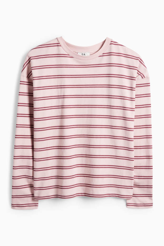 Damen - Langarmshirt - Oversized - gestreift - rosa