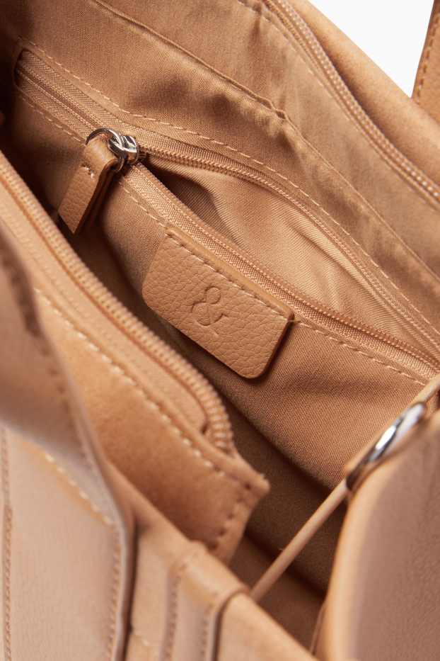 Donna - Shopper piccola con spallaccio staccabile - similpelle - marrone chiaro