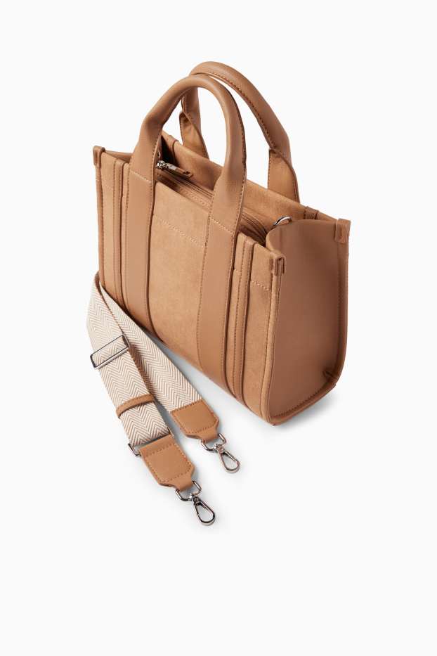 Donna - Shopper piccola con spallaccio staccabile - similpelle - marrone chiaro