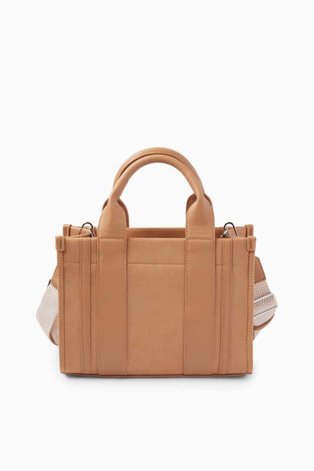 Donna - Shopper piccola con spallaccio staccabile - similpelle - marrone chiaro