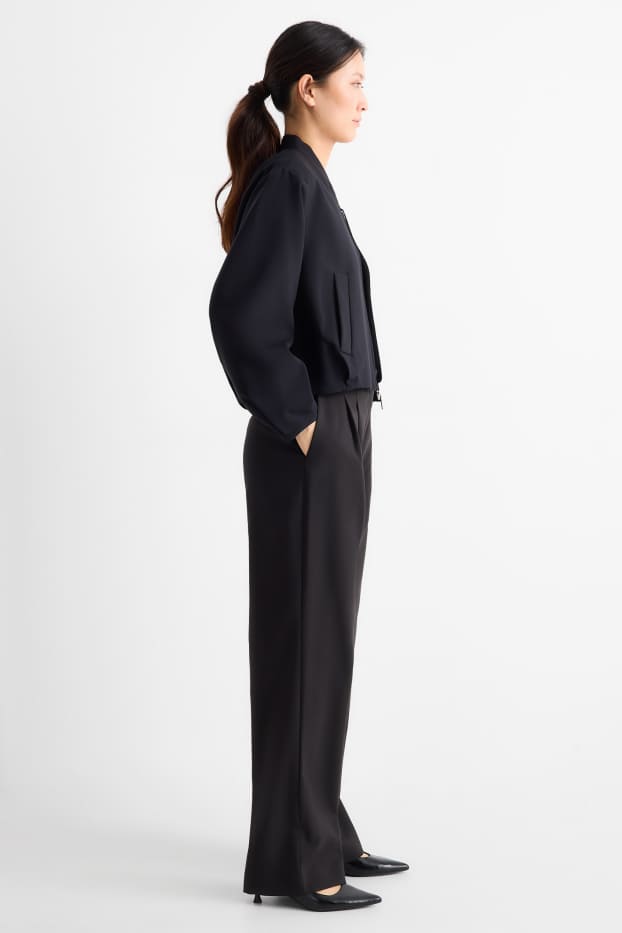 Femmes - Pantalon de bureau - mid waist - wide leg - noir