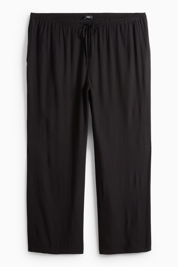 Damen - Stoffhose - Mid Waist - Wide Leg - schwarz