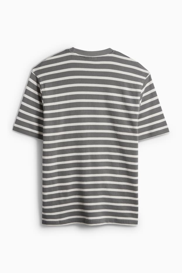 Pánské - Tričko - relaxed fit - pruhované- strukturované - zelená