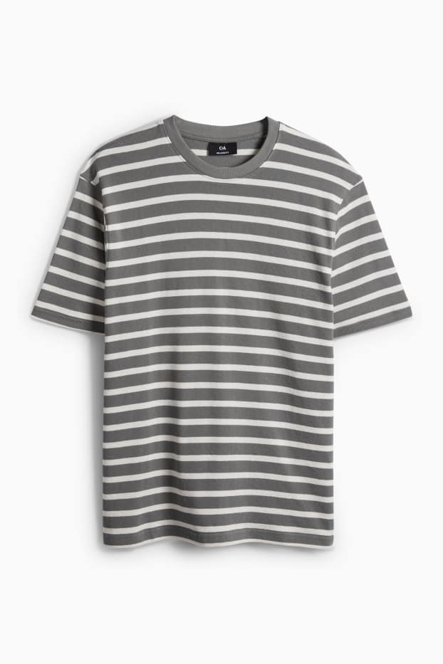 Pánské - Tričko - relaxed fit - pruhované- strukturované - zelená