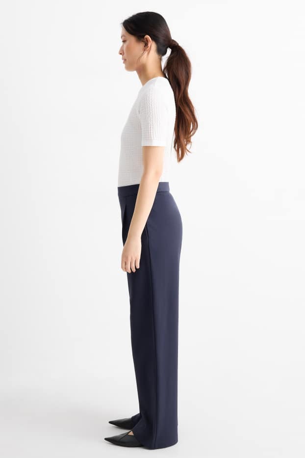 Damen - Business-Hose - High Waist - Wide Leg - dunkelblau