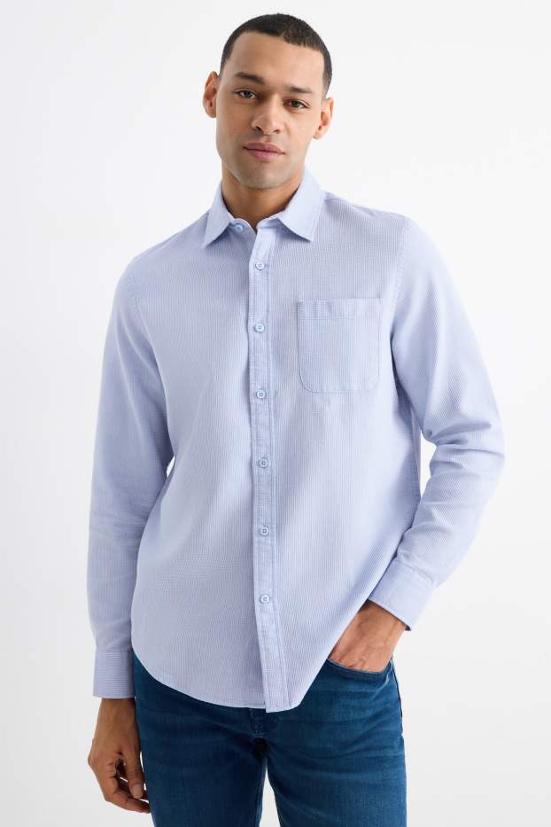 Hommes - Chemise - regular fit - col kent - finition texturée - bleu clair