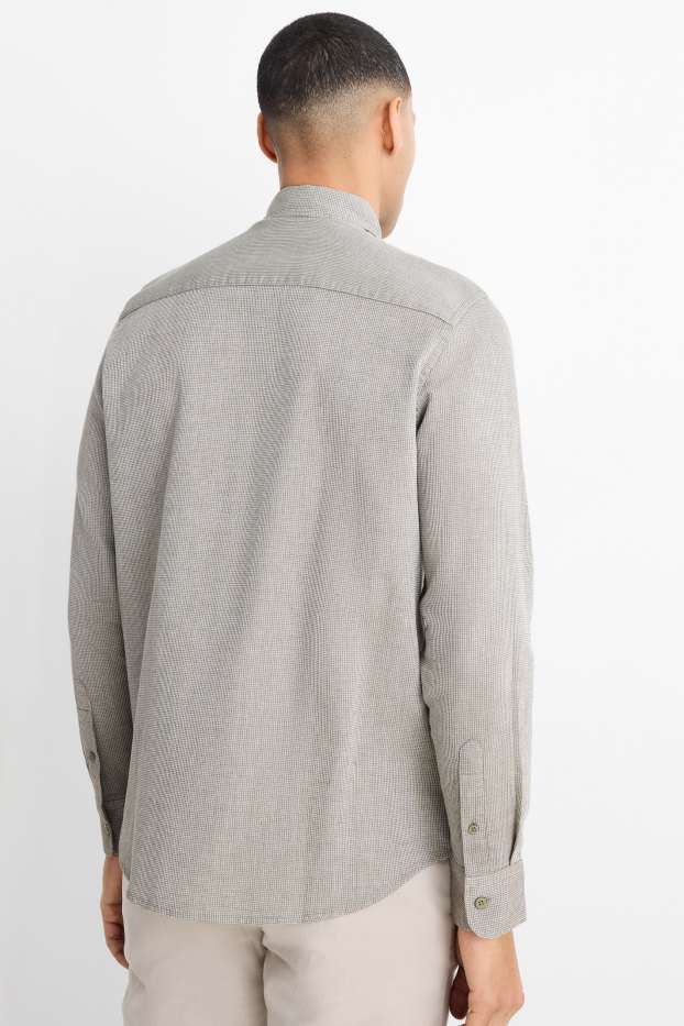 Hommes - Chemise - regular fit - col kent - finition texturée - gris / vert foncé