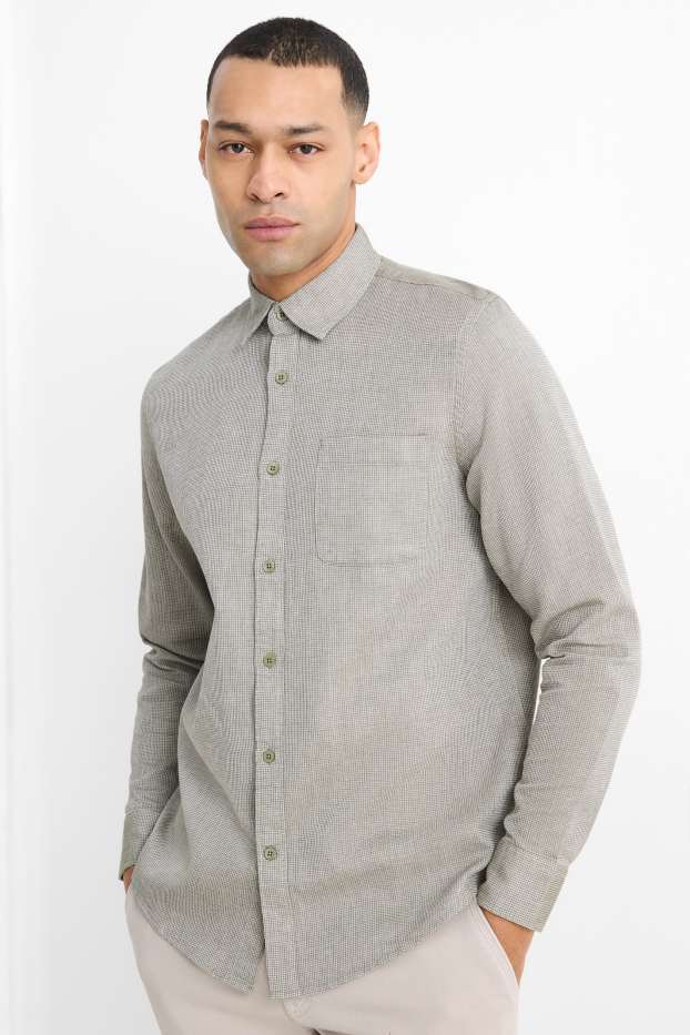 Hommes - Chemise - regular fit - col kent - finition texturée - gris / vert foncé