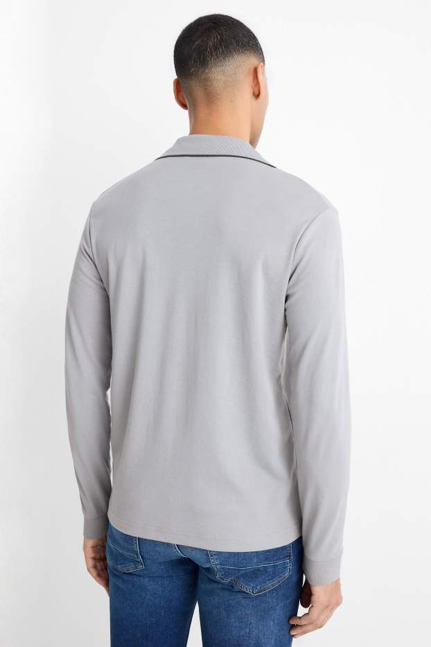 Men - Long sleeve polo shirt - regular fit - gray