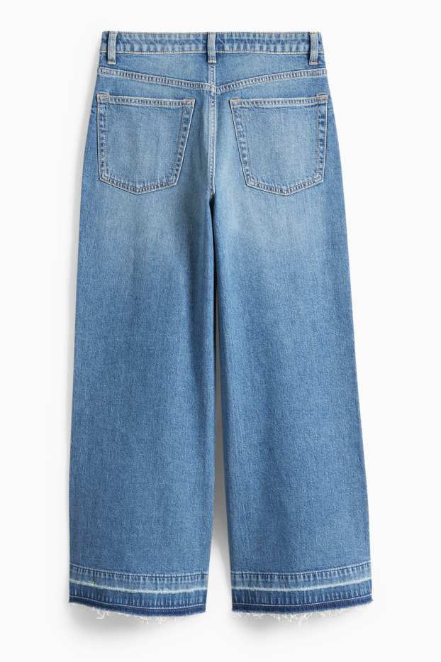 Women - Wide leg jeans - mid-rise waist - blue denim