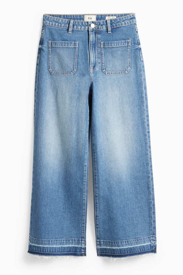 Women - Wide leg jeans - mid-rise waist - blue denim