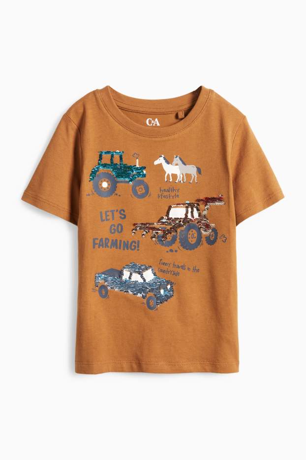 Kinder Jungen - Farm - Kurzarmshirt - Glanz-Effekt - braun