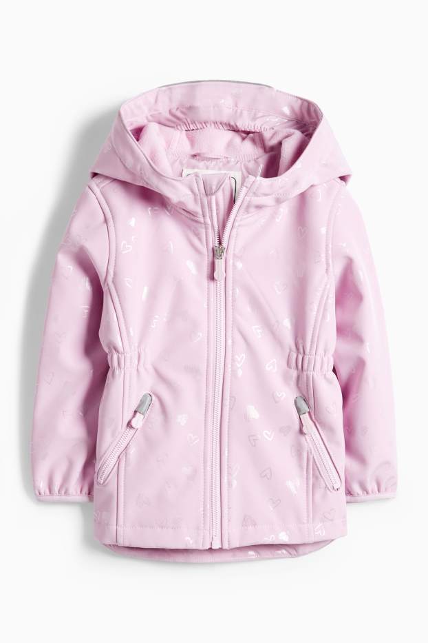 Kinder Mädchen - Herz - Softshelljacke mit Kapuze - wasserdicht - hellviolett