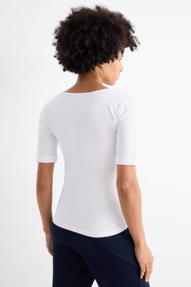 Damen - T-Shirt mit V-Ausschnitt - Slim Fit - weiß