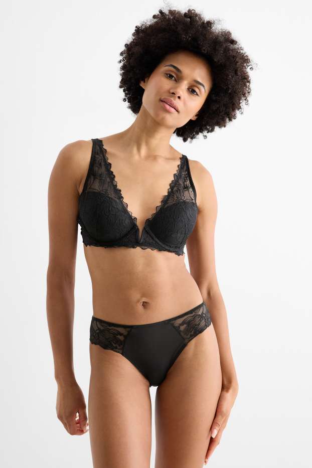 Femei - Sutien cu armătură - PLUNGE - vătuit - negru