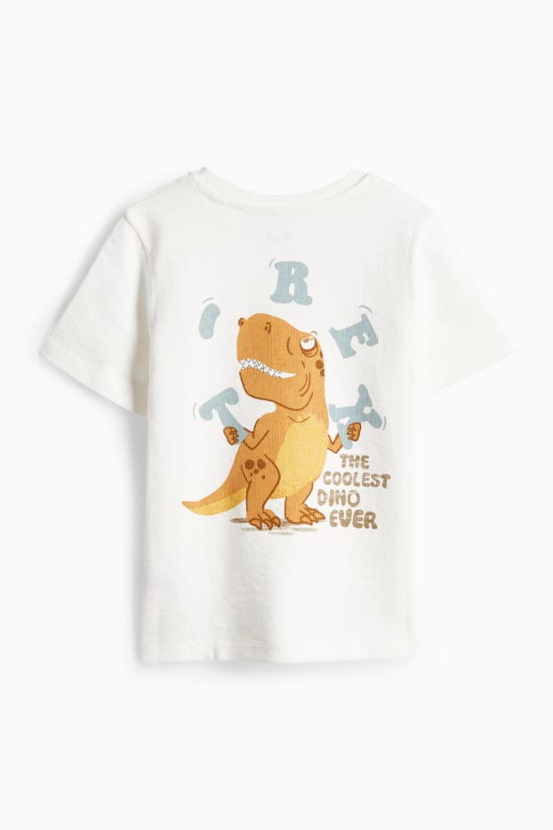 Kinder Buben - Dino - Kurzarmshirt - strukturiert - weiß