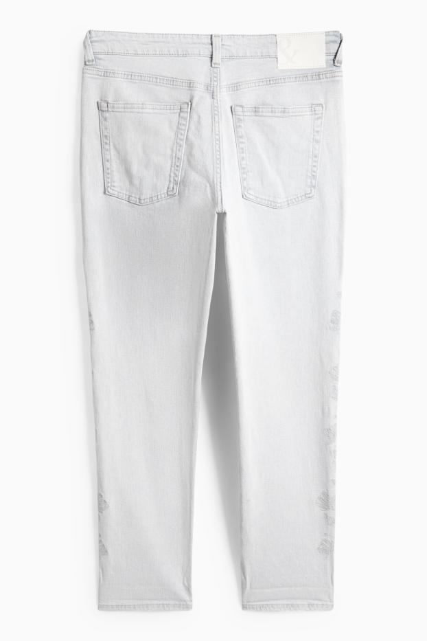 Femmes - Boyfriend jean - mid waist - à fleurs - jean gris clair