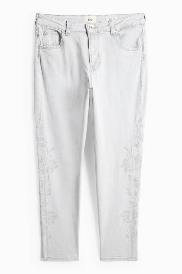 Femmes - Boyfriend jean - mid waist - à fleurs - jean gris clair