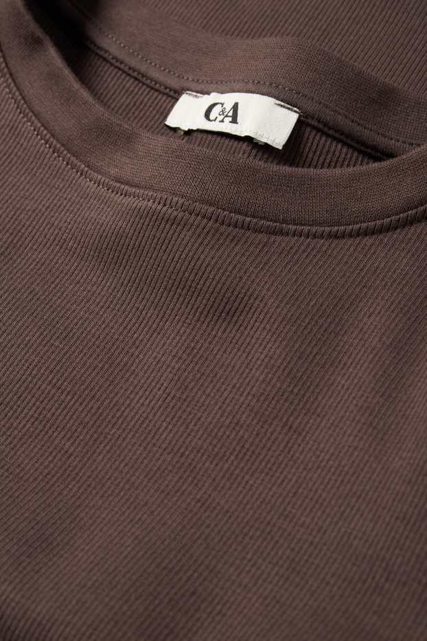 Femmes - Haut court à manches longues - slim fit - côtelé - marron foncé