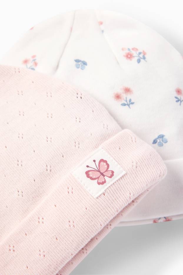 Neonate - Confezione da 2 - motivo fiori e farfalle - berretto neonate - bianco / rosa
