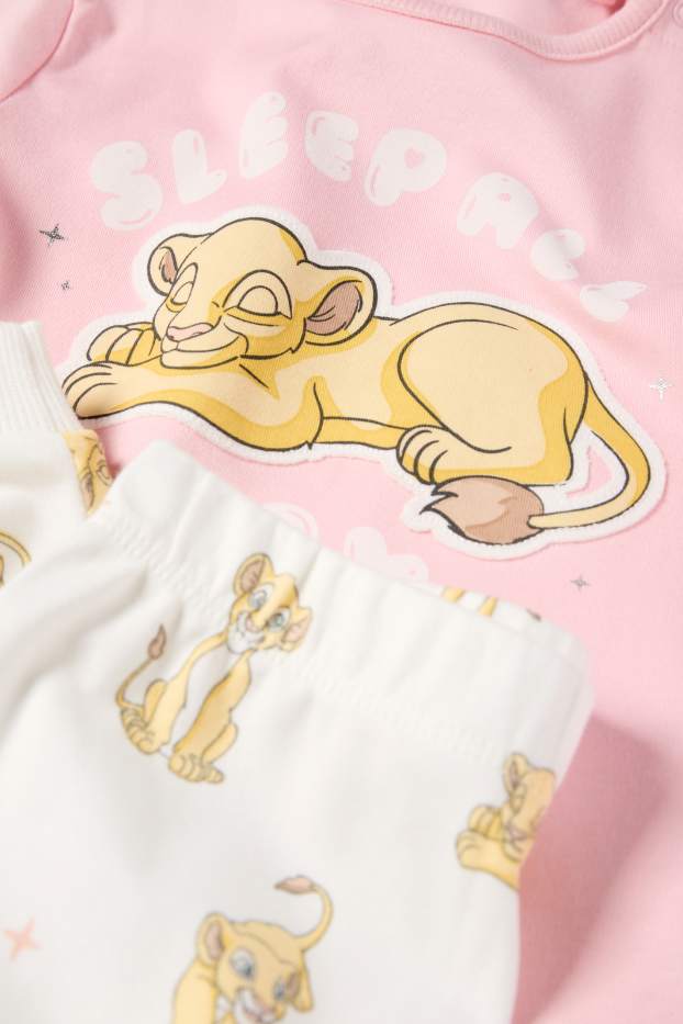 Bebeluși - fete - Regele Leu - pijama bebeluși - 2 piese - alb / roz