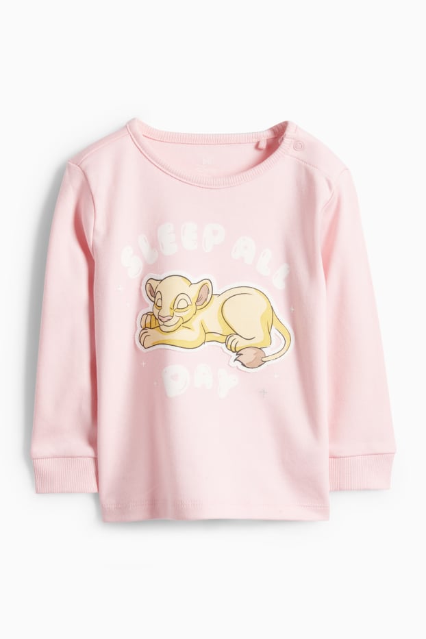 Bebeluși - fete - Regele Leu - pijama bebeluși - 2 piese - alb / roz