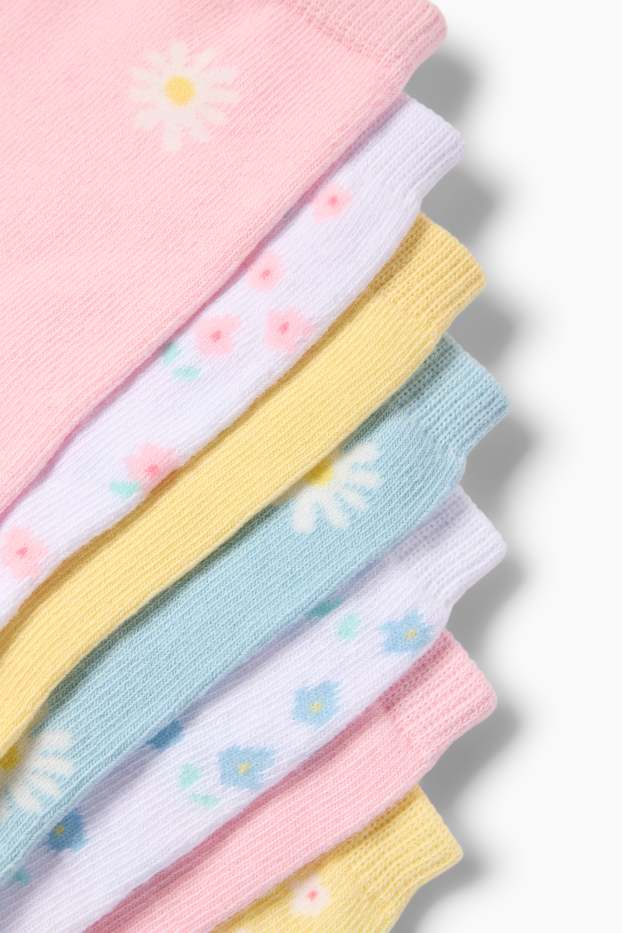 Kinder Mädchen - Multipack 7er - Blume - Socken mit Motiv - weiss / rosa