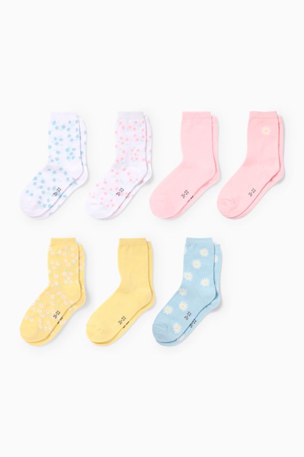 Kinder Mädchen - Multipack 7er - Blume - Socken mit Motiv - weiss / rosa