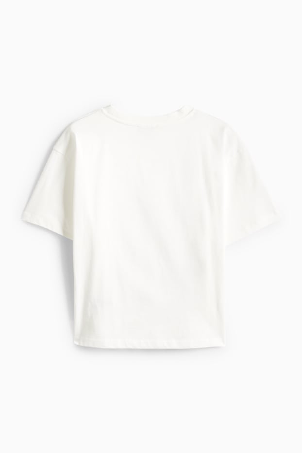 Children Girls - Cat - short sleeve T shirt - white / blue