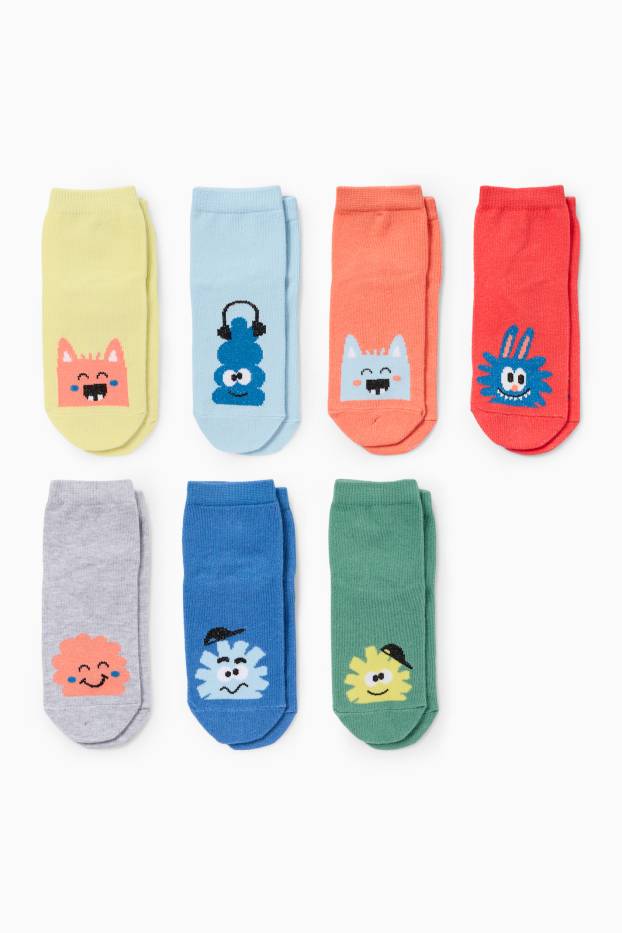 Enfants garçons - Lot de 7 paires - monstres - chaussettes à motif - orange / bleu